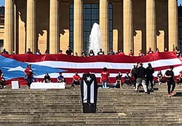 The Rocky Art Musuem Steps with the Puerto Rican Flag